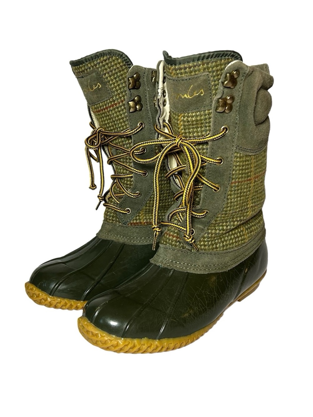 Joules Green Duck Boots Green Rain Winter Lined Suede UK 5 US 7